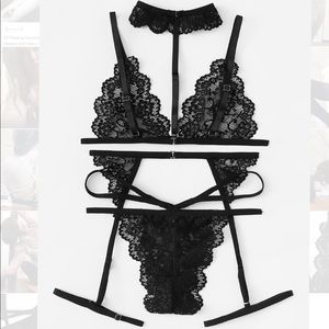 Black Floral lace lingerie set